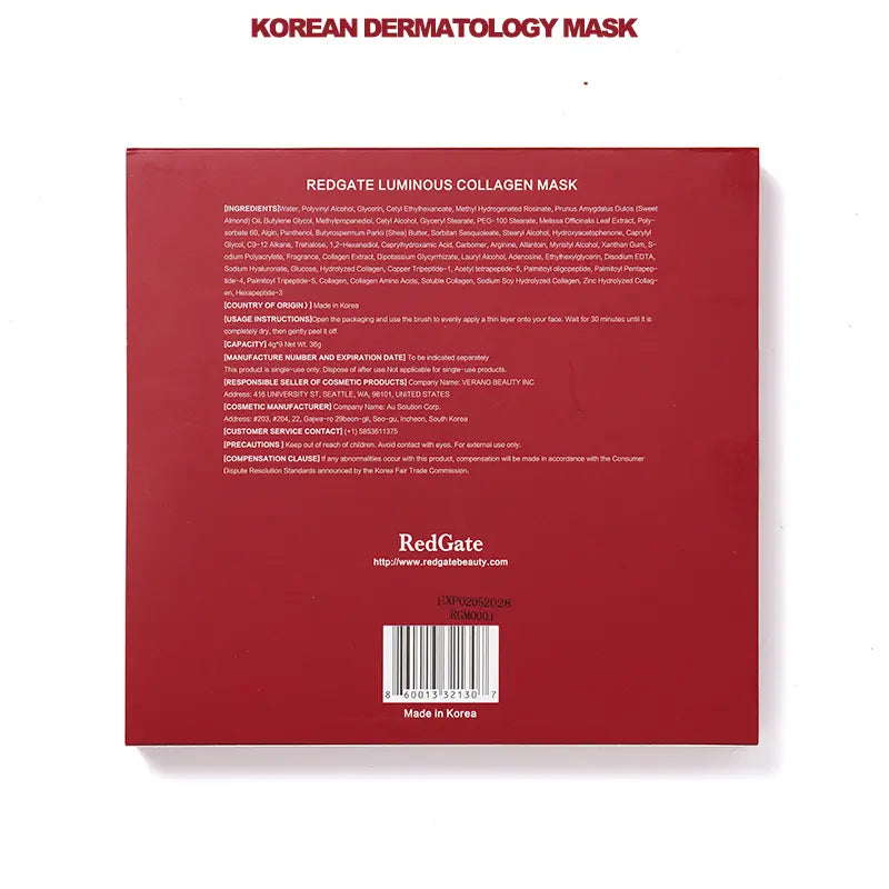 Redgate Korean Dermatology Luminous Collagen Mask (9Ea) |Deep Collagen Power Boosting Mask | Tear-Off Facial Mask for Firm Skin Repair