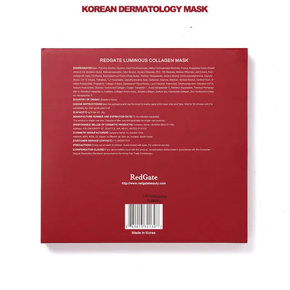 Redgate Korean Dermatology Luminous Collagen Mask (9Ea) |Deep Collagen Power Boosting Mask | Tear-Off Facial Mask for Firm Skin Repair