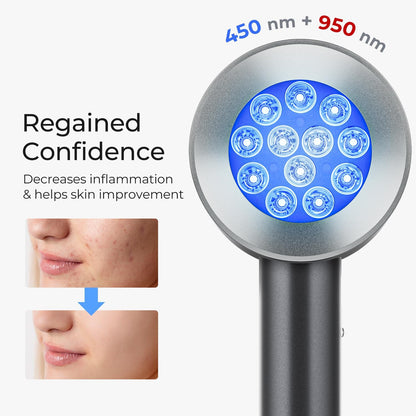 2-In-1 Red and Blue Light Therapy for Face Body - Portable Rechargeable Red Light Therapy Wand Device for Skin Back Muscle Knee Joint Shoulder Pain - 24 Leds(Grey)