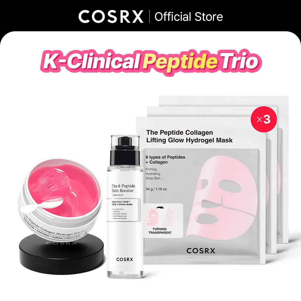 [COSRX Official] Pretty in Pink - Lift & Bright | the Peptide Collagen Hydrogel Eye Patch (60 Patches) | the Peptide Collagen Lifting Glow Hydrogel Mask_3Ea | the 6 Peptide First Step Serum | Lift, Firm and Glow with Peptides & Collagen