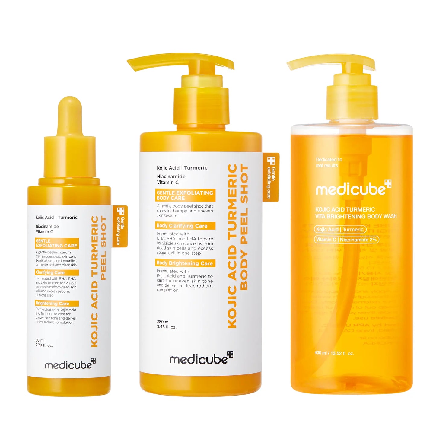 [Medicube] Kojic Acid Turmeric Peel Shot Duo for Face & Body | Brightening Reset Gentle Exfoliating Serum with BHA, LHA & PHA for Dead Skin Cells, Blackheads & Excess Sebum | for Dull, Rough & Troubled Skin