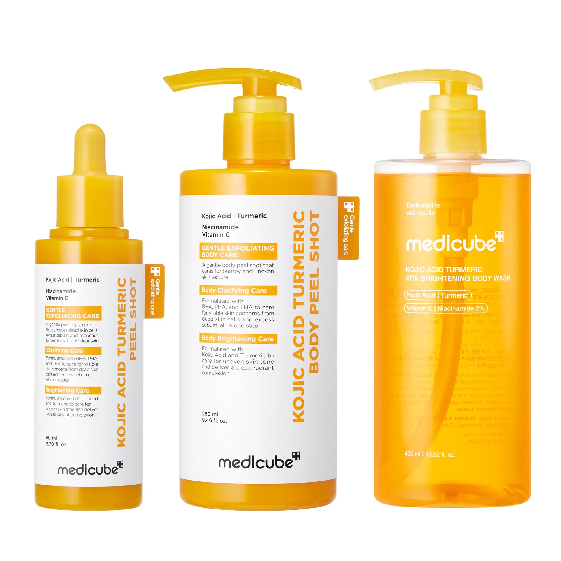 [Medicube] Kojic Acid Turmeric Peel Shot Duo for Face & Body | Brightening Reset Gentle Exfoliating Serum with BHA, LHA & PHA for Dead Skin Cells, Blackheads & Excess Sebum | for Dull, Rough & Troubled Skin