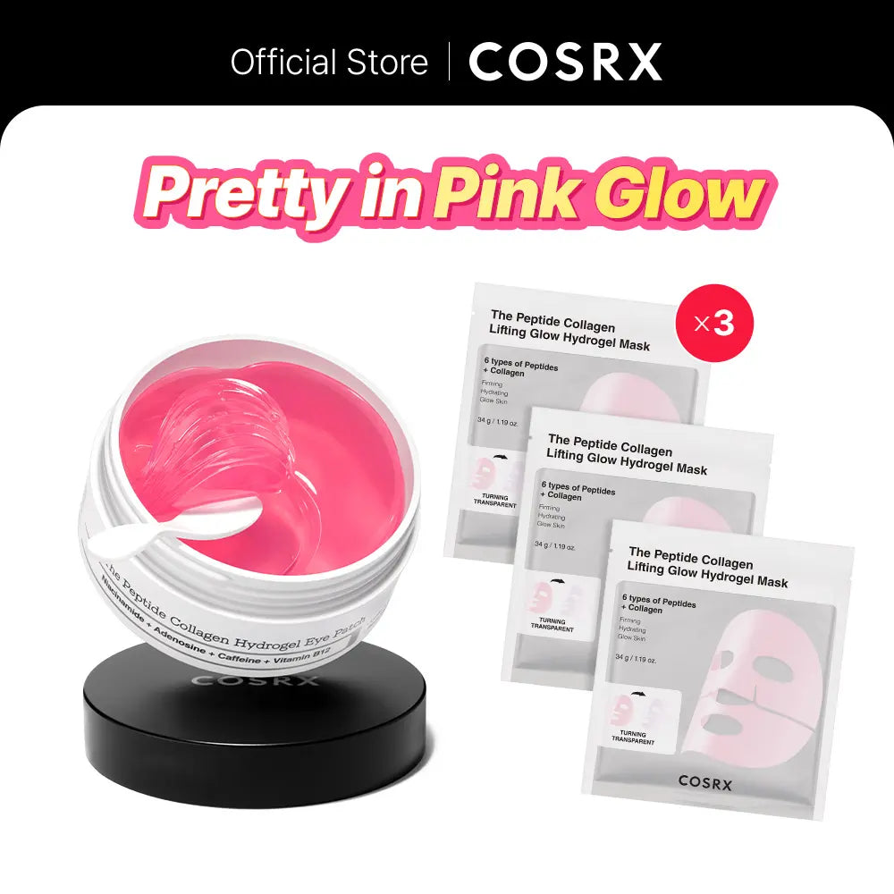 [COSRX Official] Pretty in Pink - Lift & Bright | the Peptide Collagen Hydrogel Eye Patch (60 Patches) | the Peptide Collagen Lifting Glow Hydrogel Mask_3Ea | the 6 Peptide First Step Serum | Lift, Firm and Glow with Peptides & Collagen