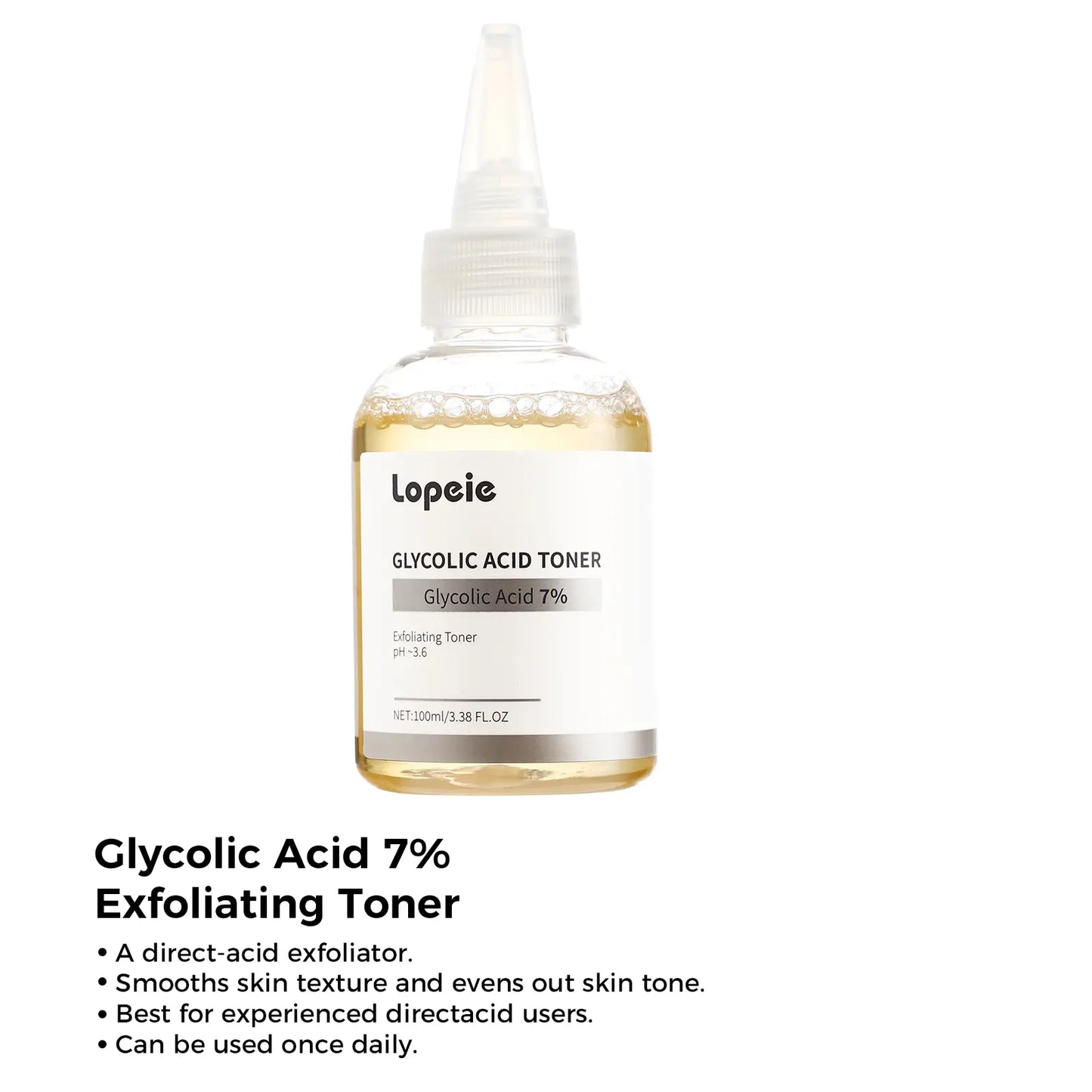 Lopeie 7% Glycolic Acid Exfoliating Toner – Smooth Skin Texture & Brighten Dull Skin, Gentle AHA Toner for Daily Skincare, 100Ml