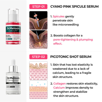 [Dr.Melaxin Official] Lumi Firm & Lift Duo | Plumping Skin & Strengthen Skin Density | Cyano Pink Spicule Serum + Picotonic Shot Serum Skin Repair