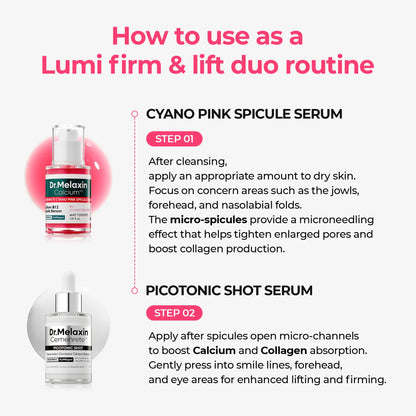 [Dr.Melaxin Official] Lumi Firm & Lift Duo | Plumping Skin & Strengthen Skin Density | Cyano Pink Spicule Serum + Picotonic Shot Serum Skin Repair